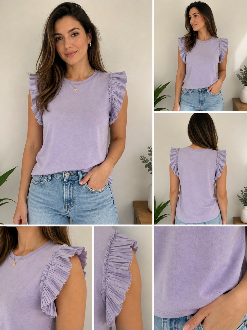 ZARA Lavender Ruffle Sleeve Top Womens Small Lilac Pleated Shoulder Blouse
